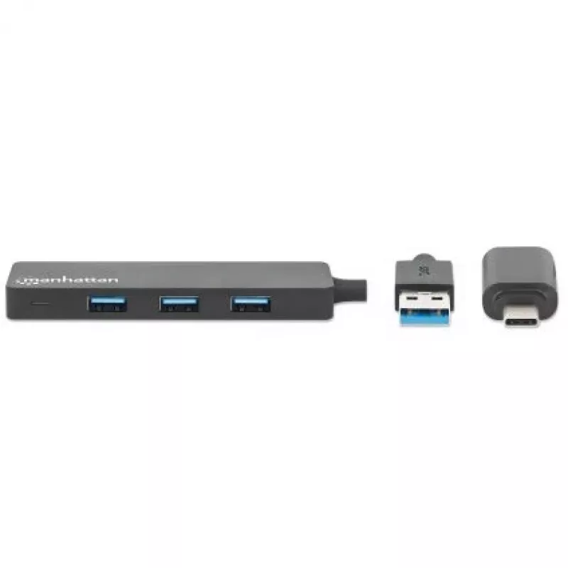 Dock/Hub Combo Manhattan USB-C e USB-A, Portas (4): USB-A (x4), 5 Gbit/s (USB 3.2 Gen1 aka USB 3.0), alimentado por USB (não requer fonte de alimentação externa)