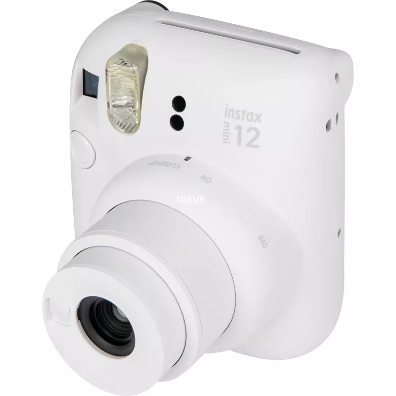Máquina fotográfica instantânea Fujifilm Instax Mini 12 branca — impressões 86×54 mm, distância focal 60 mm, pilha AA