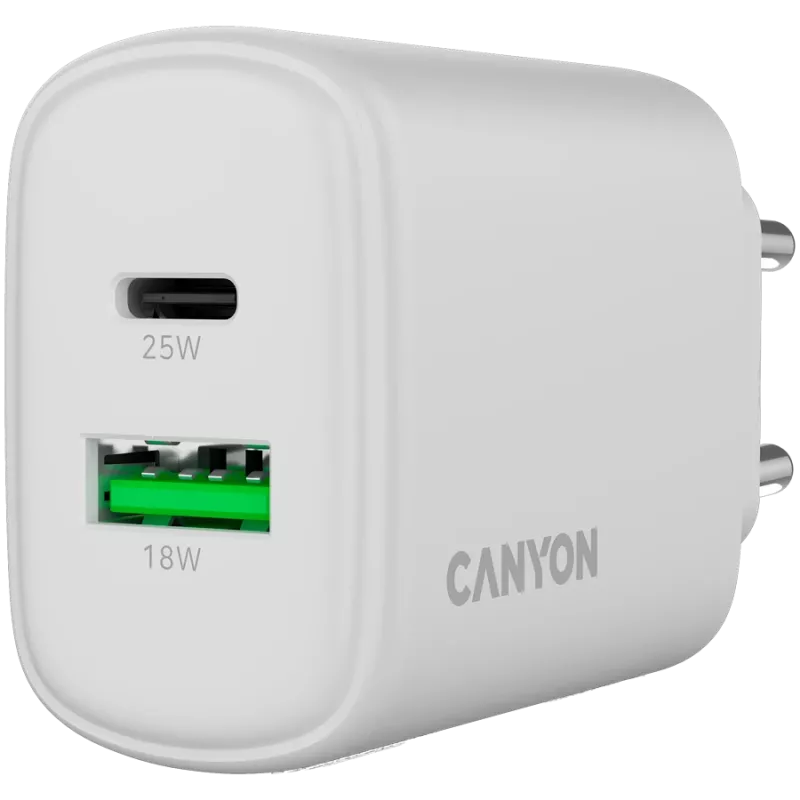 Carregador CANYON OnCharge 250 25W 1xPD 1xQC EU branco