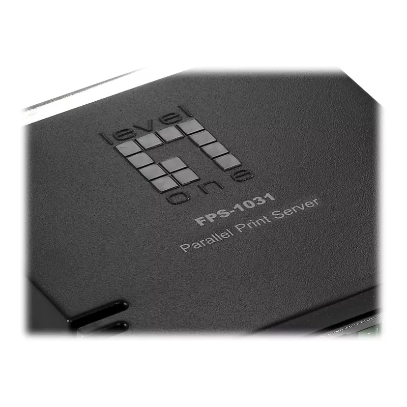 Servidor de impressão paralelo LevelOne, preto, verde, atividade, link, energia, estado, Taiwan, Ethernet LAN, IEEE 802.3, IEEE 802.3u, 10,100 Mbit/s