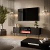 Móvel de TV Cama Meble LUCCA 180x40x59 cm, tampo e moldura pretos, aglomerado, com lareira preta incluída