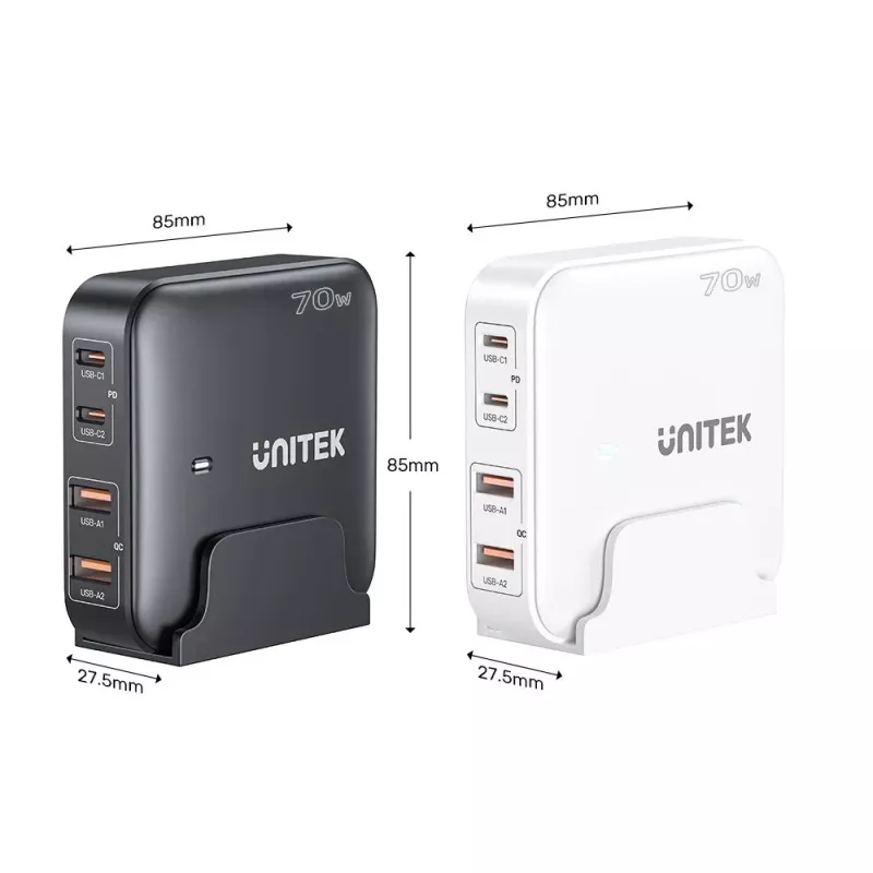 Carregador de mesa Unitek P1228AWH01-EU 70W 2×USB-A 2×USB-C