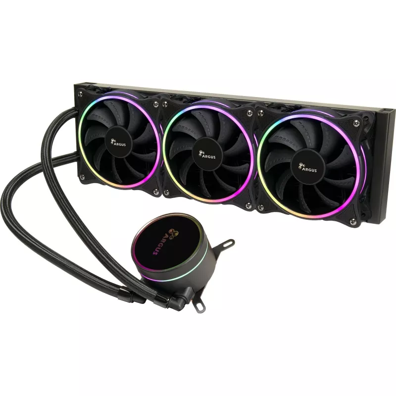 Refrigeração líquida tudo-em-um INTER-TECH LC-360 RGB — ventoinha de 12 cm, rolamento hidráulico, preto