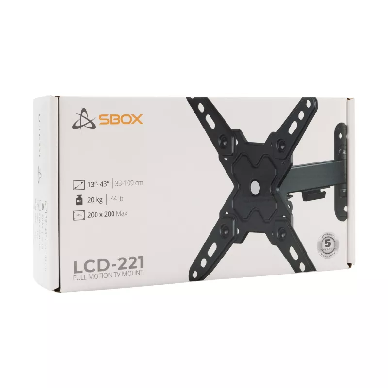 Suporte de parede LCD SBOX LCD-221-2 para ecrãs de 13–43 polegadas, até 20 kg, VESA 200x200