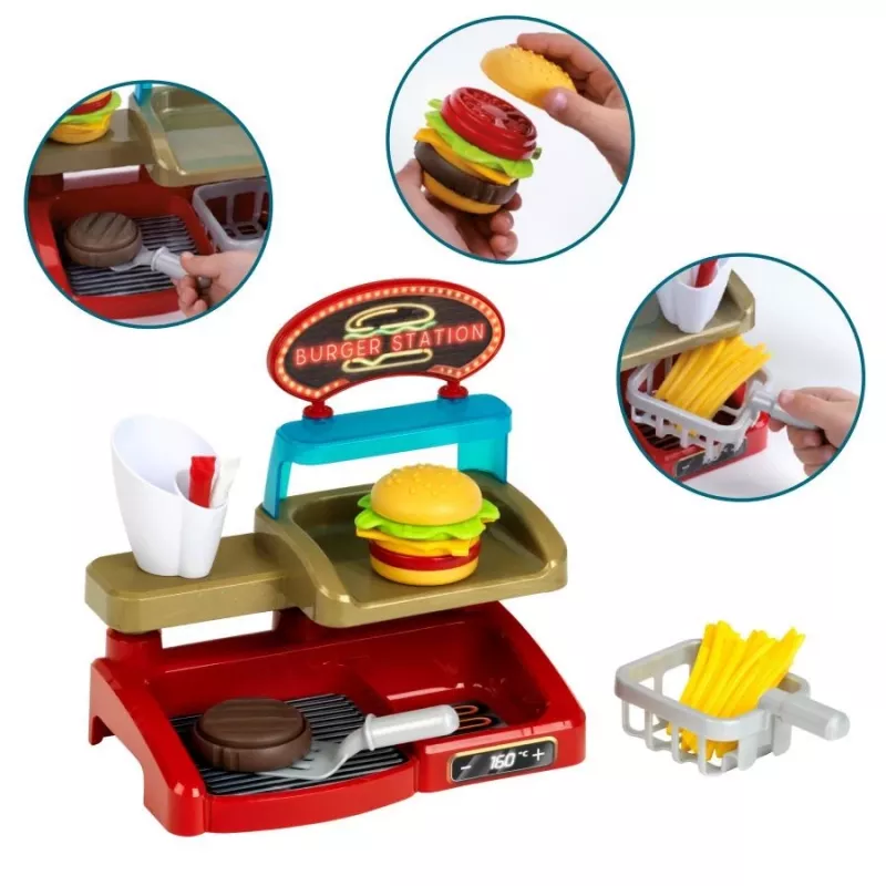 Conjunto Play Burger Shop KLEIN 7336 — brinquedo de faz de conta compacto e fácil de limpar para crianças