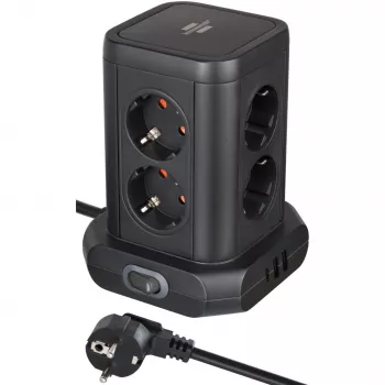Torre de tomadas Brennenstuhl 1153560010 — 8 tomadas, 2×USB-A, 1×USB-C, preto