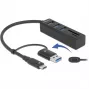 Hub USB 3.2 Gen 1 de 3 portas + leitor de cartões SD e Micro SD com ligação USB Type-C ou USB Type-A, hub USB