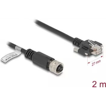 Cabo de rede DeLOCK M12 D-codificado 4 pinos conector fêmea para conector macho RJ45 Cat.5e 2 m preto