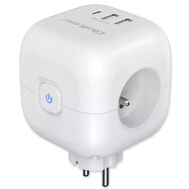 Régua de tomadas QOLTEC 52548 com 3 tomadas AC e porta USB