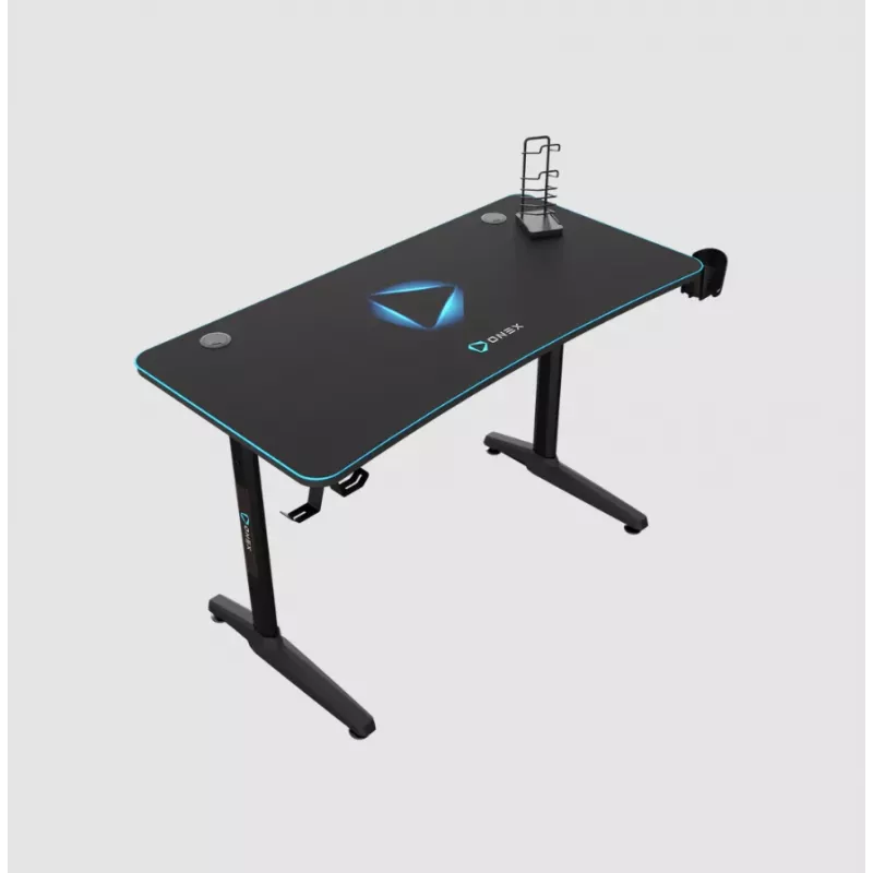 Secretária gaming Onex GD1200H — tampo de 1200 mm com porta-copos e gancho para headset