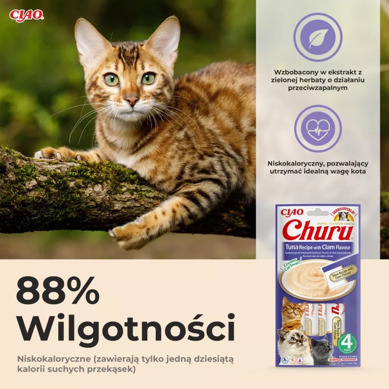 INABA Churu Atum com Sabor a Molusco – Petisco para gatos – 4x14 g