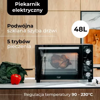 Forno de mesa compacto elétrico Adler AD 6026 – capacidade 48 l, 1800 W, de instalação livre, temporizador mecânico