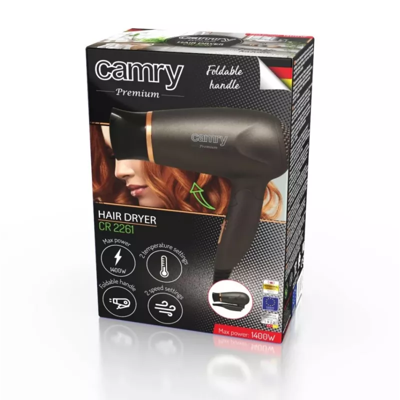 Camry CR 2261 Secador de cabelo Cinzento metálico, Dourado 1400 W
