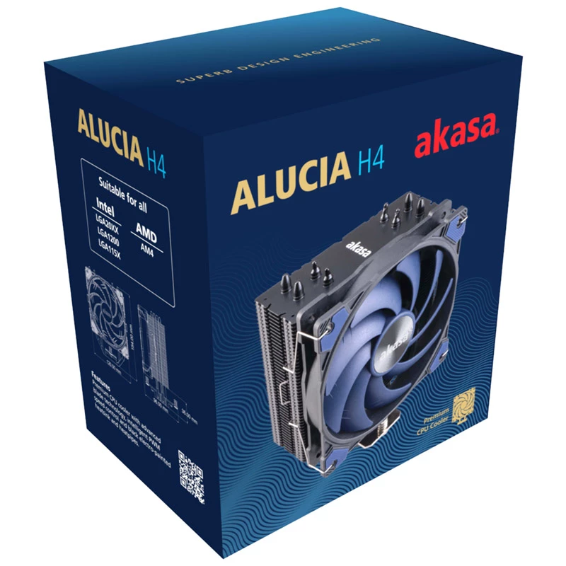 Dissipador de ar Akasa Alucia H4 12 cm preto azul rolamento hidrodinâmico