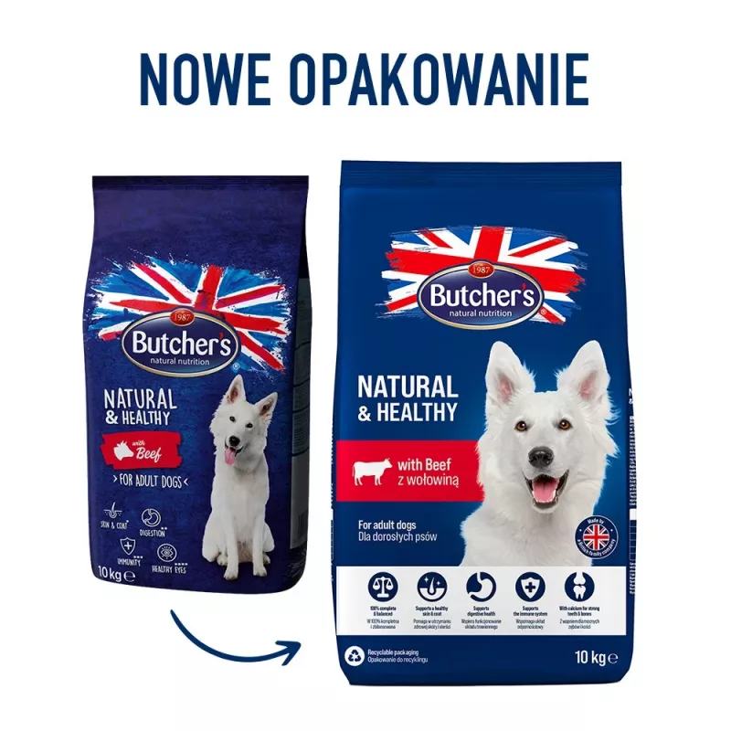 BUTCHER'S Natural&Healthy com vaca - Comida seca para cães - 10 kg