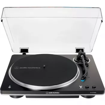 AT-LP70XBTBS, Gira-discos Preto/Prata, pré-amplificador phono integrado, Bluetooth, totalmente automático, acionamento por correia