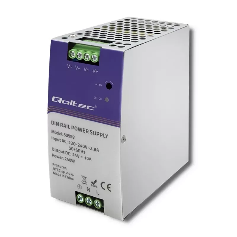 Fonte de alimentação para calha DIN QOLTEC 50997 240W 24V 10A