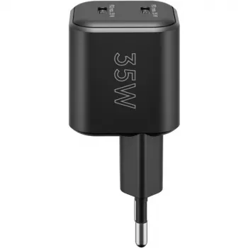 Carregador de parede GOOBAY 75333 — carregador universal AC-USB-C para interiores, 2x USB-C, 35 W, preto