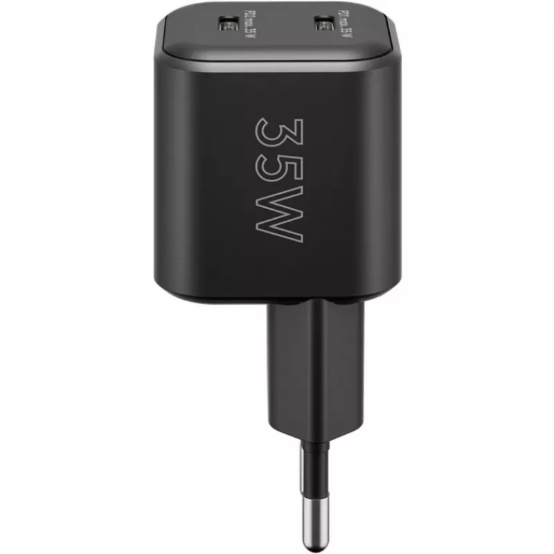 Carregador de parede GOOBAY 75333 — carregador universal AC-USB-C para interiores, 2x USB-C, 35 W, preto