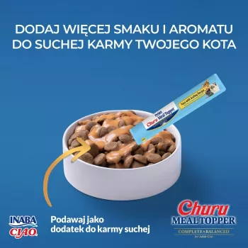 INABA Churu Meal Topper atum com vieira – sacos de alimento húmido para gatos, 4 x 14 g
