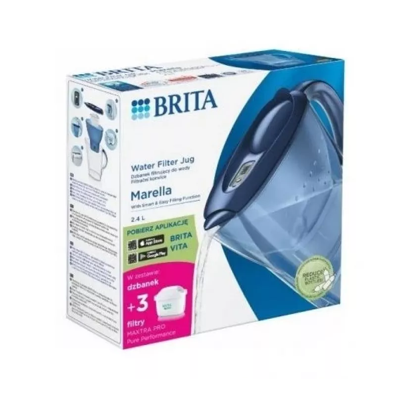Jarra filtrante de água BRITA Marella 2,4 l com 3 cartuchos Pure Performance, Maxtra Pro, azul