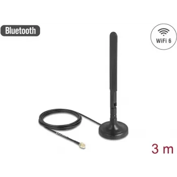 Delock 10039 Antena WiFi 6 RP-SMA macho 3 dBi omnidirecional, cabo RG-174 3 m