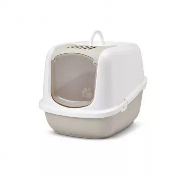 Caixa de areia para gatos com tampa Savic Nestor Jumbo, plástico, 66,5×48,5×46,5 cm, café/branco