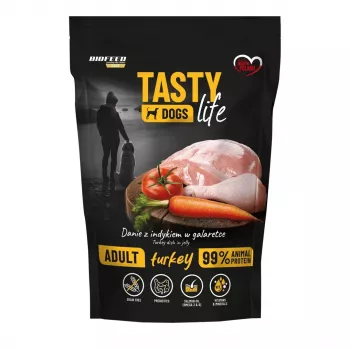 Ração húmida para cães BIOFEED Tasty Life peru 90 % carne, alimento completo, 500 g