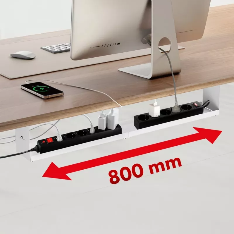 Organizador de cabos compacto Maclean para debaixo da secretária, carga máx. 5 kg, branco, MC-107 W