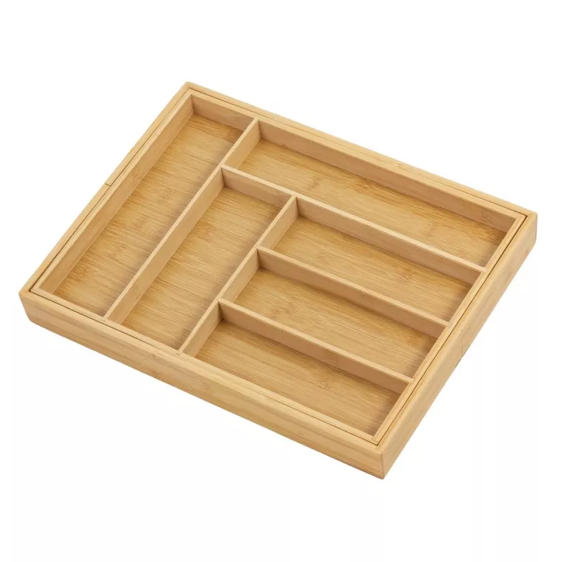 Organizador de gaveta de talheres GreenBlue GB379, bandeja em bambu com compartimentos, superfície natural