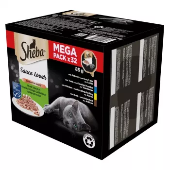 Alimento húmido para gatos tigela Sheba sortido 32 x 85 g — aves mistas, pato, salmão, atum