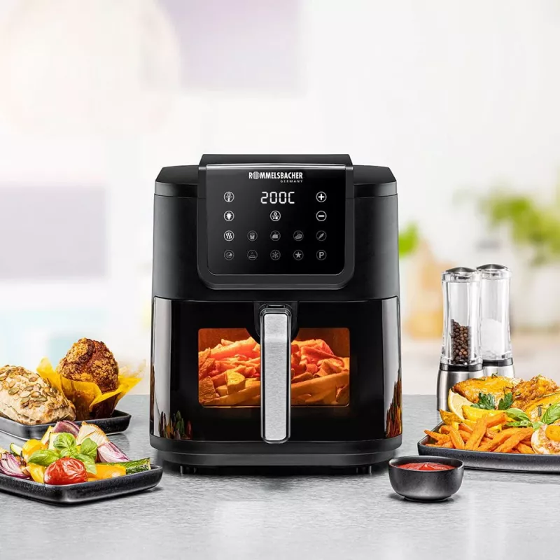 Fritadeira de ar quente Rommelsbacher FRH 1700 Single 8 L aparelho de bancada 1700 W com 10 programas e visor LED