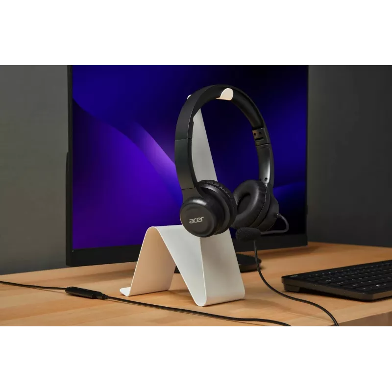 Acer AHW154 GP.HDS11.02D auscultadores de escritório com fio, estéreo, ficha jack, microfone flexível integrado, pretos