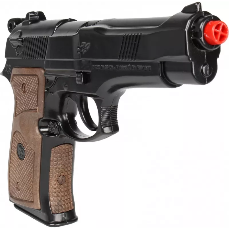 Pistola de polícia de brincar em metal Pulio modelo 15539/6 — construção em metal, acessório de brinquedo