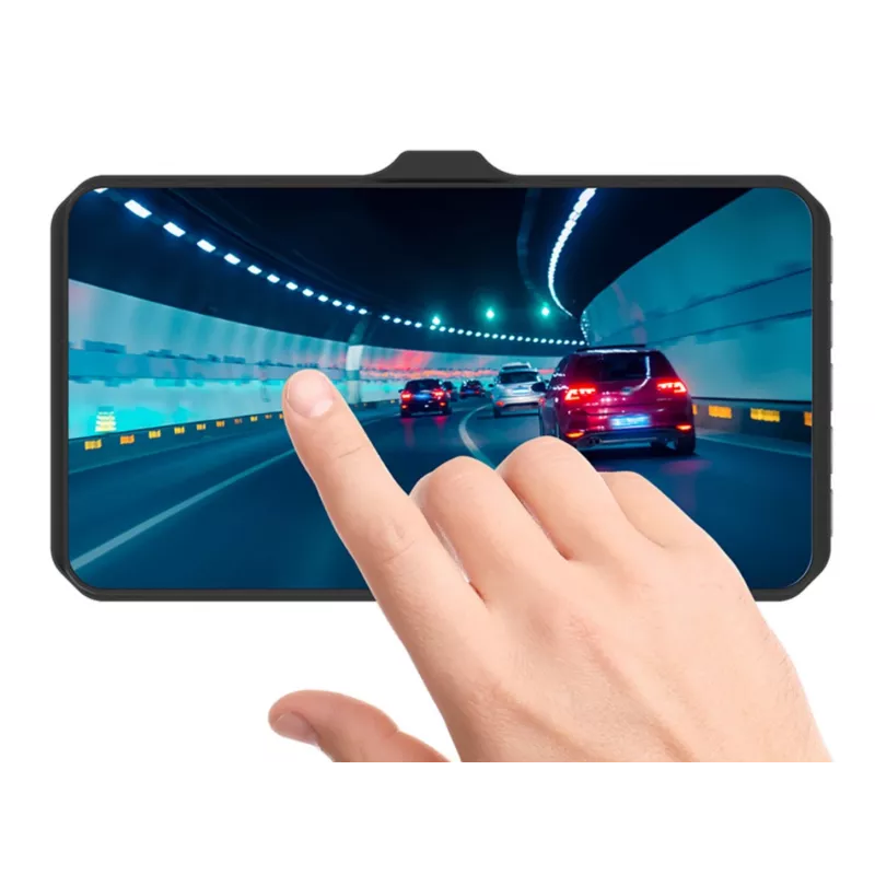 Dashcam TRACER 4TS Dashcam Full HD de canal duplo, câmara principal 2 MP, câmara interior 0,4 MP, ângulo 140°/60°, ecrã IPS 4 polegadas, bateria 150 mAh, caixa de alumínio, assistente de estacionamento