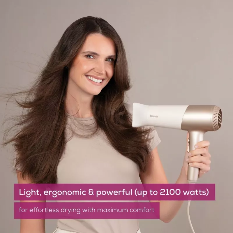 Beurer HC 70 ICONIC Pro secador de cabelo, 2100 W, iónico, 3 temperaturas / 2 velocidades, dourado