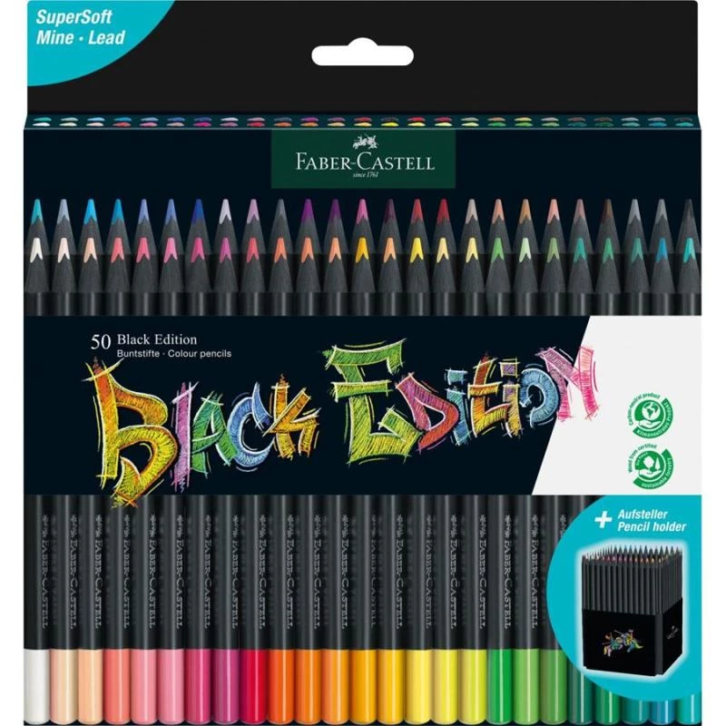 Lápis de cor Faber-Castell 116450, conjunto multicolor, 50 unidades, mina macia, caixa de cartão