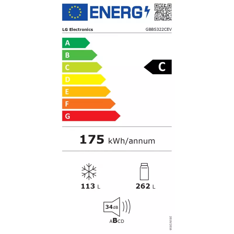 Combinado frigorífico-congelador LG GBBS322CEV de instalação livre 375 L preto