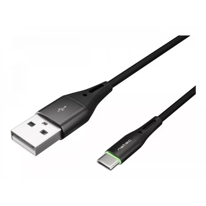 Cabo NATEC USB-C/A 2.0 1m prati LED preto nylon