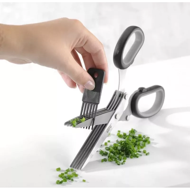 Tesoura de cozinha GEFU 12660 — lâminas de aço inoxidável, cabo de plástico, comprimento 191 mm, largura 80 mm