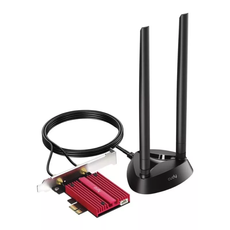 Placa de rede interna WLAN Bluetooth Cudy WE9300S PCIe, Wi‑Fi 7 (802.11be) tri-band 2.4/5/6 GHz, 5765 Mbit/s, Bluetooth 5.4, antena externa 2x2