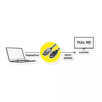 Cabo adaptador de vídeo ROLINE 11.45.5780 1 m DisplayPort para HDMI preto