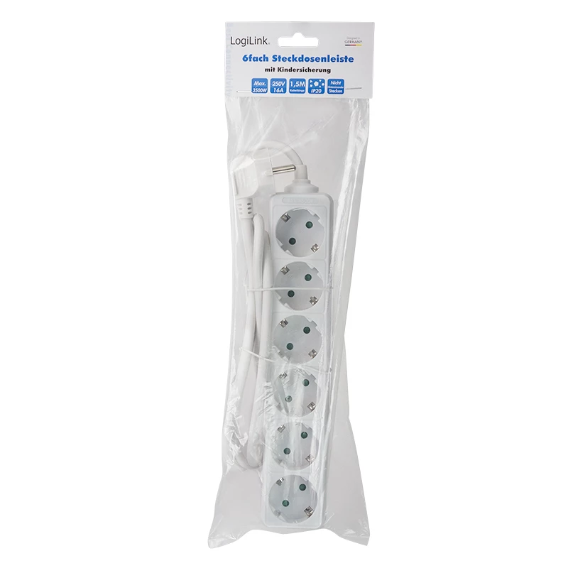 Extensão de energia LogiLink LPS238 1.5m 6 tomadas AC interior branco
