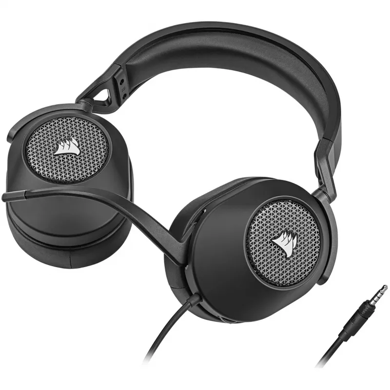 Headset CORSAIR HS65 SURROUND headset de gaming com fios, circum-aural, 3,5 mm + adaptador USB, 32 Ω, 282 g, carbono