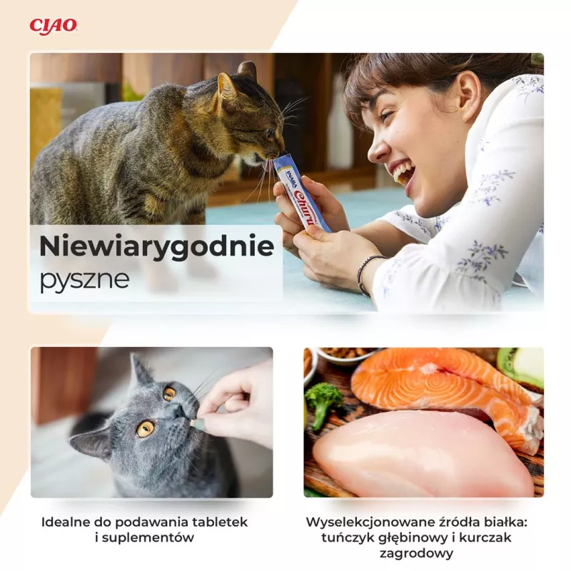 Snack para gatos Inaba Foods Churu Varieties — frango, 60 x 14 g tubos