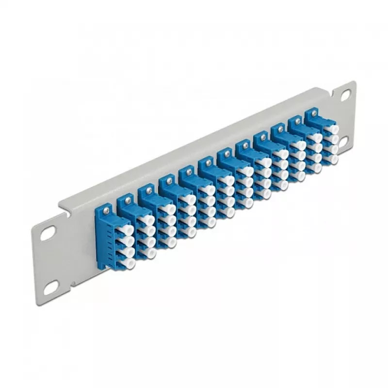 Patch panel de fibra ótica DeLOCK 10 polegadas 12 portas LC quad azul 1U cinzento