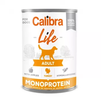 Comida húmida para cães Calibra Life Adult peru com maçãs 400 g — alimento completo em lata, 9 % proteína, 7 % gordura, sem cereais
