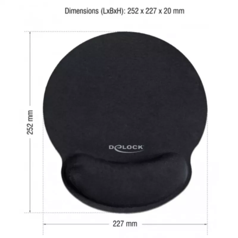 Tapete de rato ergonómico Delock com apoio de pulso preto 252x227 mm