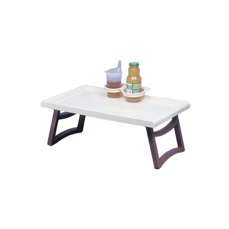 Mesa de cabeceira SUNDO 46710 com pegas, prateleira de estireno branca, 530×320×200 mm, 2 porta-copos, pernas rebatíveis, porta-garrafas