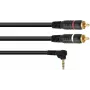 Cabo adaptador Omnitronic jack angular 3,5 mm para 2x RCA, comprimento 3 m, modelo 30225012